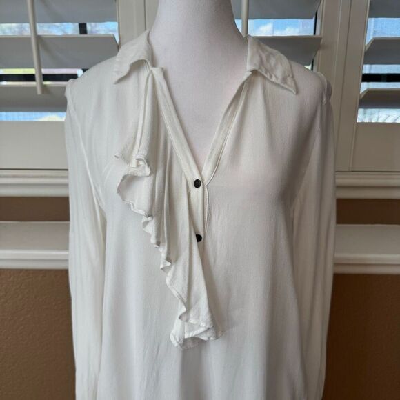 Free People Size S Ruffle Tunic Top White Renaissance Cosplay Pirate Victorian - Picture 2 of 9
